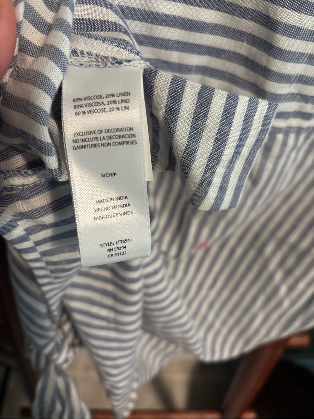Beachlunchlounge Striped Blue Tie-Front Short Sleeve Shirt with Pink Embroidery - Picture 8 of 11